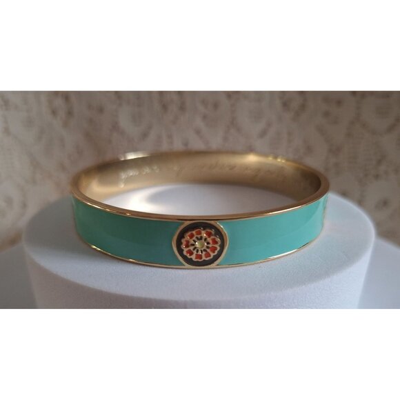 Vera Bradley "You Are My Sunshine" Gold & Turquoise Enamel Bangle Bracelet - Picture 4 of 11